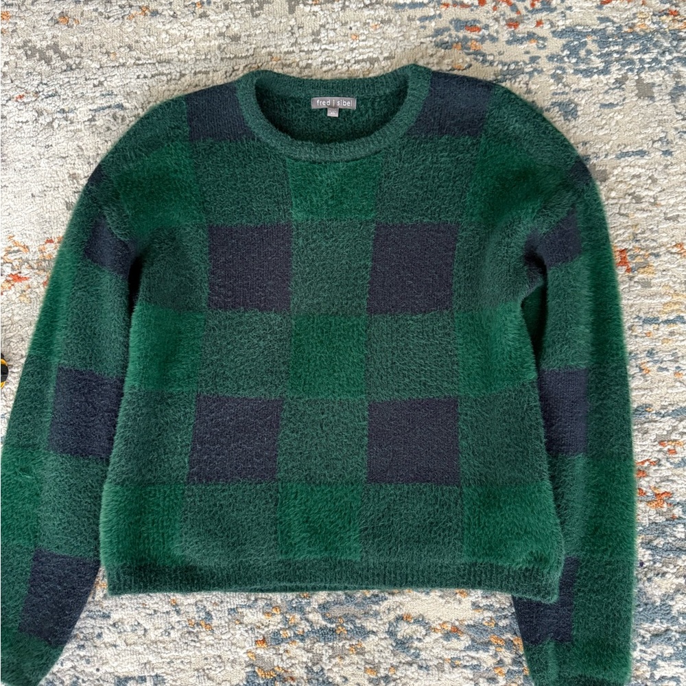 LIKE NEW Anthropologie Fred and Sibel Susan Plaid Pullover Green Black Sweater X - Picture 5 of 10